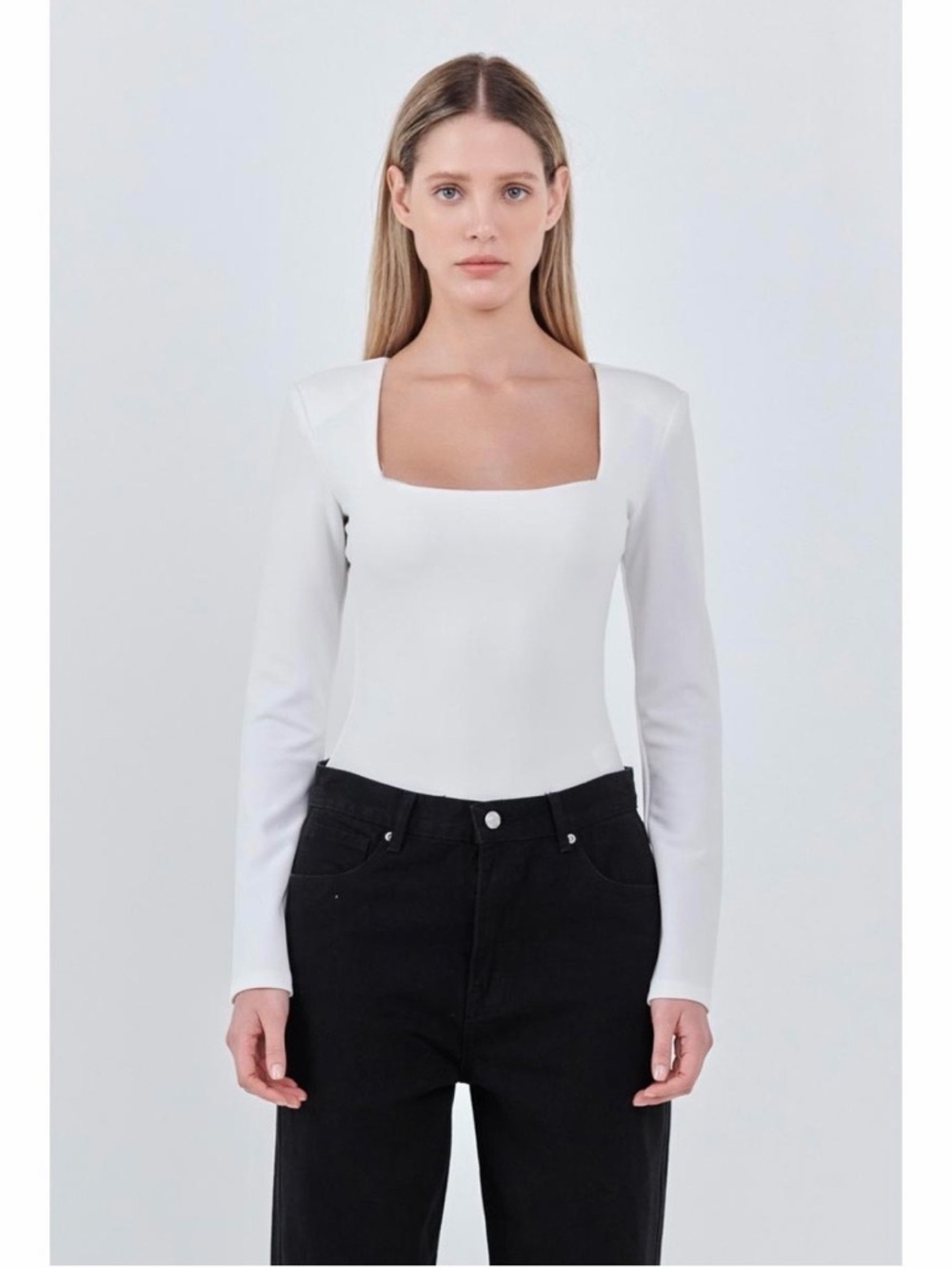 GREY LAB White Long-Sleeve Square Neck Bodysuit